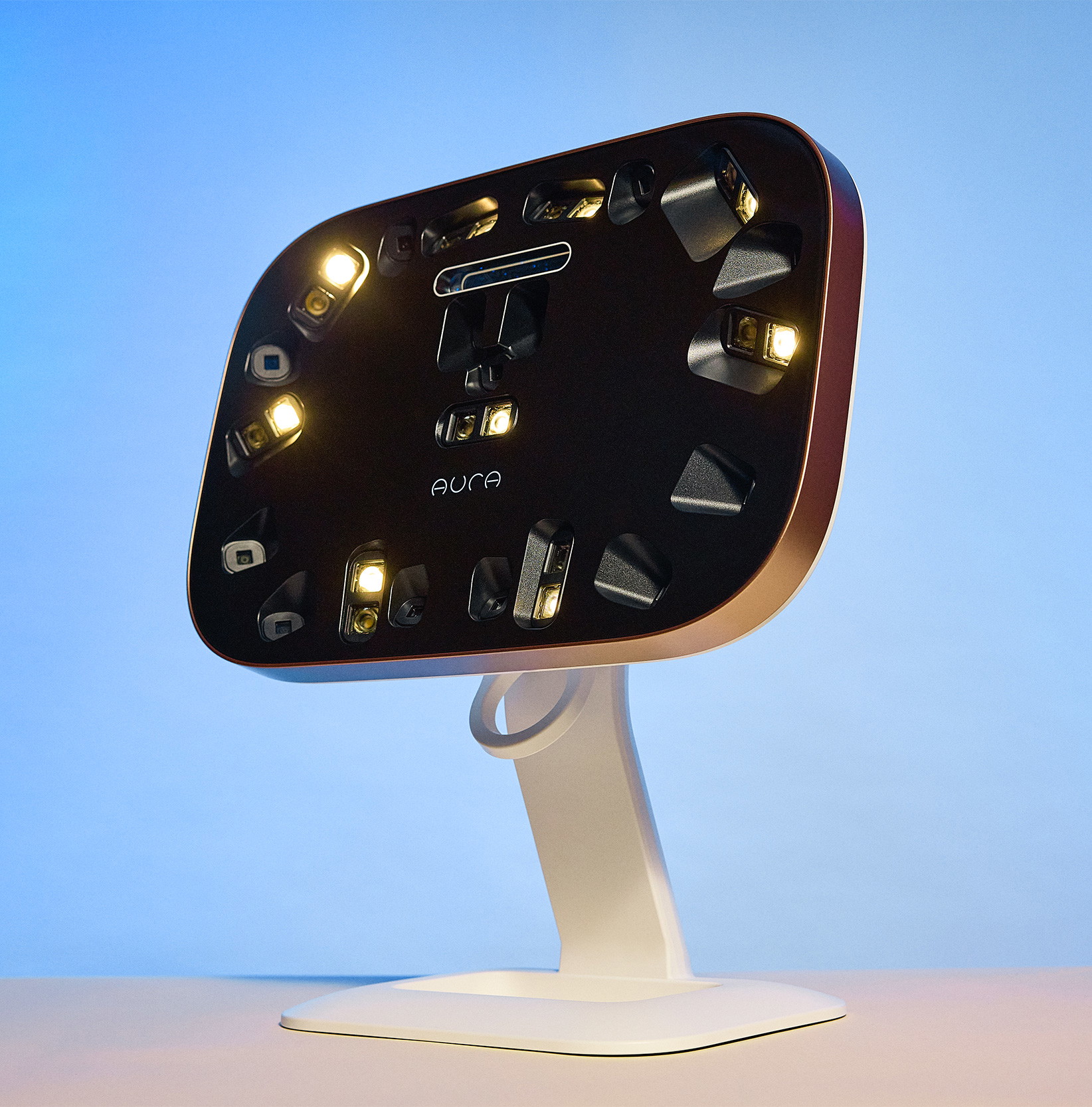 Aura device with a blue background